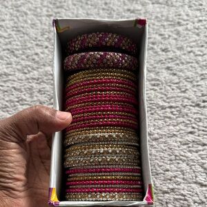 Vibrant Pink and Gold Bangle Set